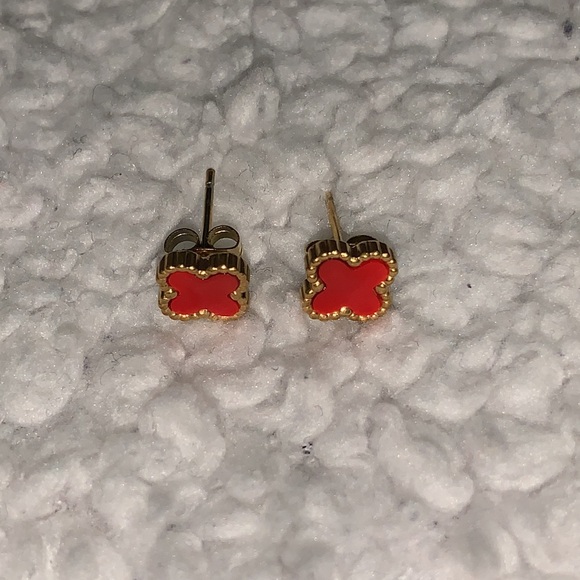 3 Gold Clover Earring Set (Red, Black, and Opal) - Picture 15 of 17